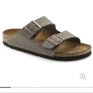 Birkenstock Arizona Birkibuc Slides in Stone